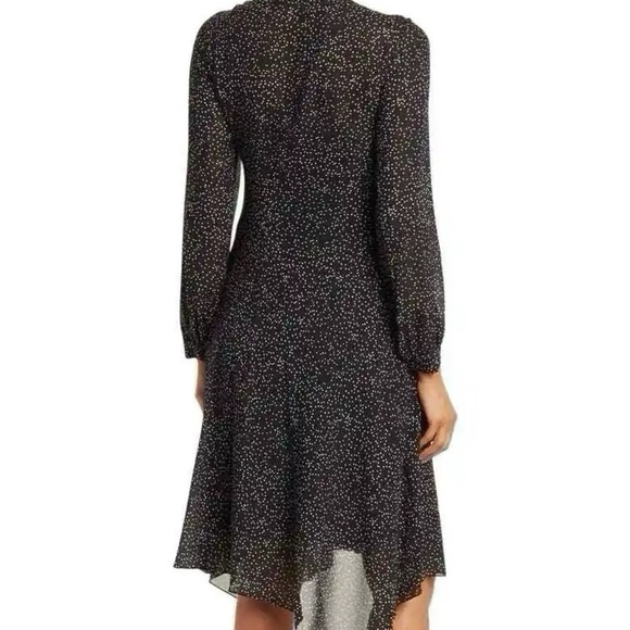 Theory Tie Neck Drape Silk Dress Midi Multi Speckle Black - Picture 4 of 10